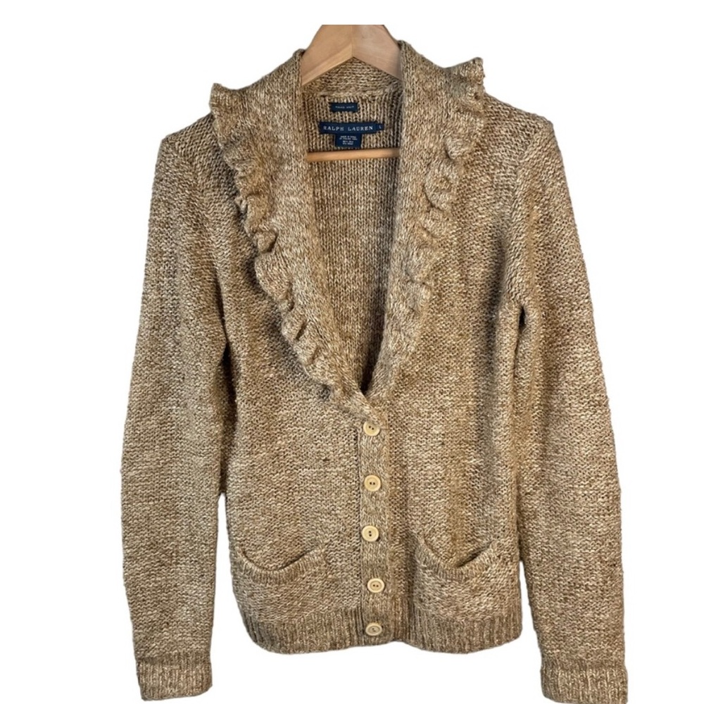 Ralph Lauren Women's Hand Knit VTG Shawl Collar Sweater Hemp & Silk